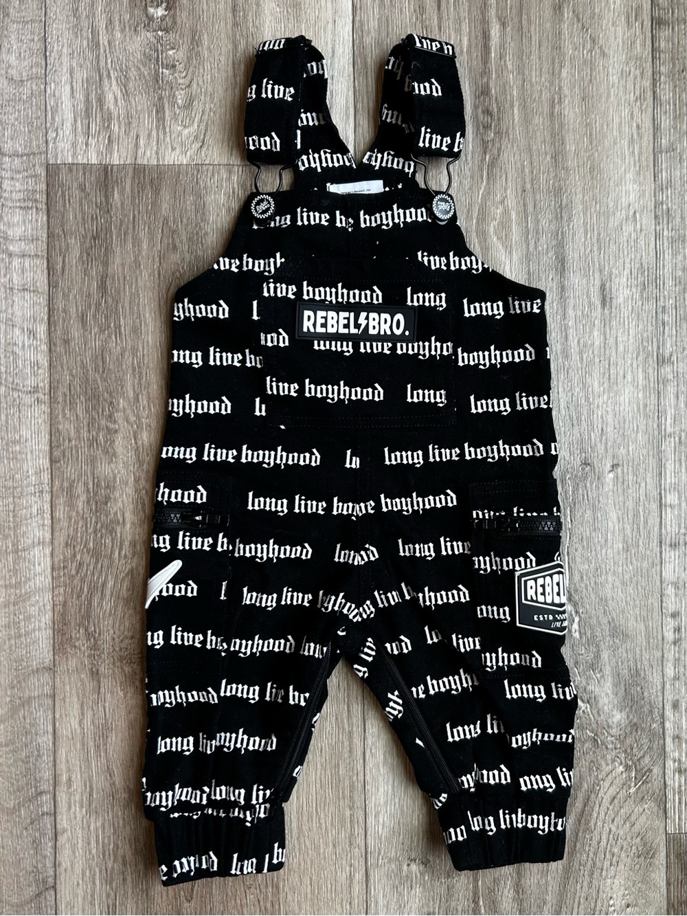 Rebel Bro Black Logo Overalls for Kids